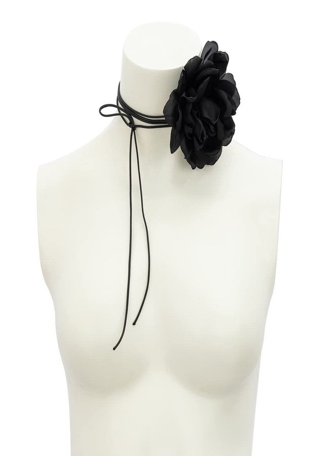 Rannyrena Bohemian Large Flower Choker Necklace Suede Leather Long Wrap Necklace Bow-knot Layered Tie Necklace with Artificial Rose Boho Party Accessories for Women (Black) - Image 5